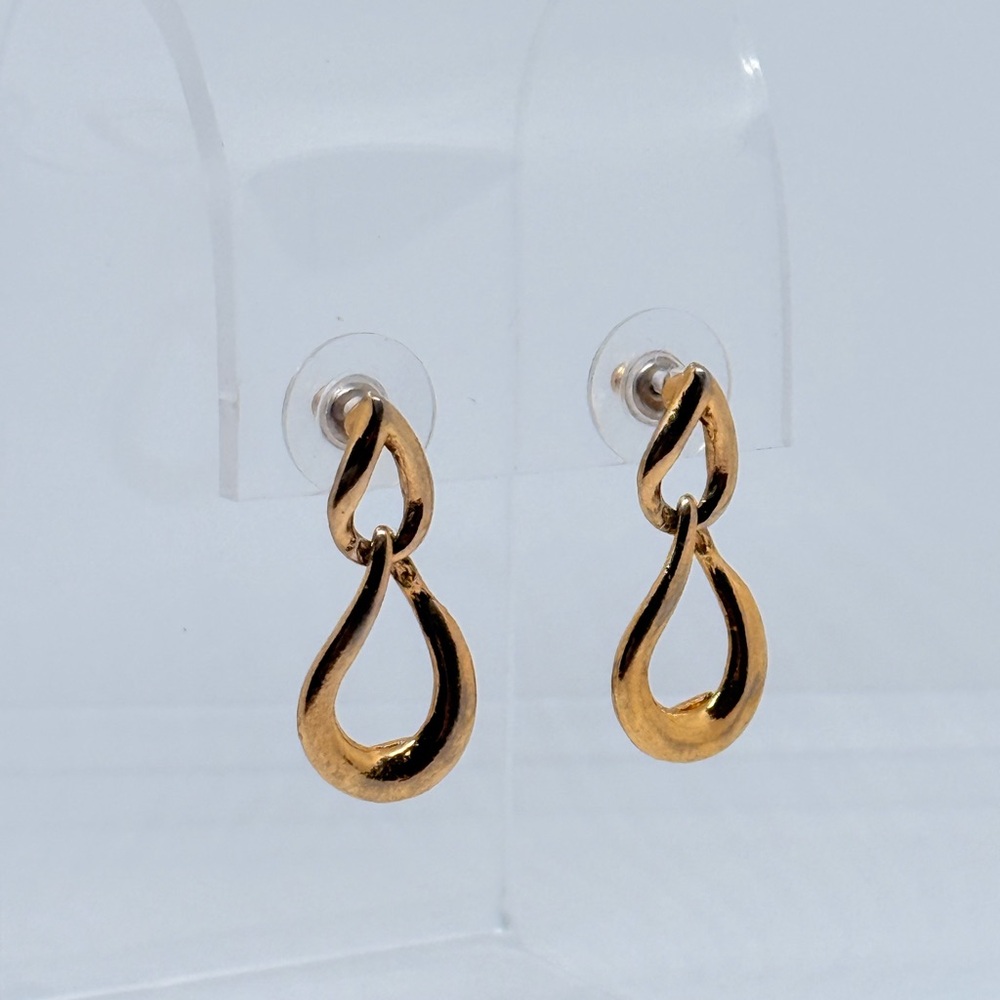Elegant Gold-Tone Link Earrings SCO Vintage - Picture 4 of 11